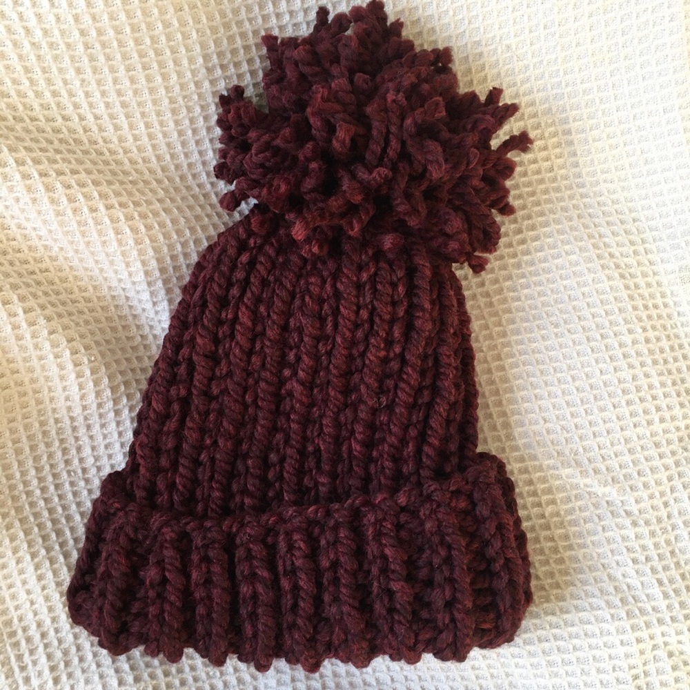 Red hand- knit beanie